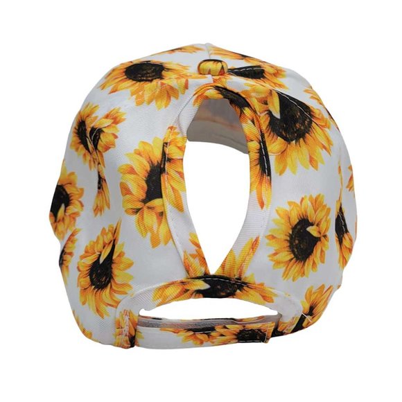 NEW Women's Sunflower Print Ponytail Baseball Cap Hat - Picture 4 of 4